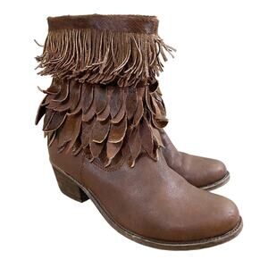 Sheridan Mia Brown Leather Mid Calf Boot w Fringe Detail Women's EU Size 37 EUC